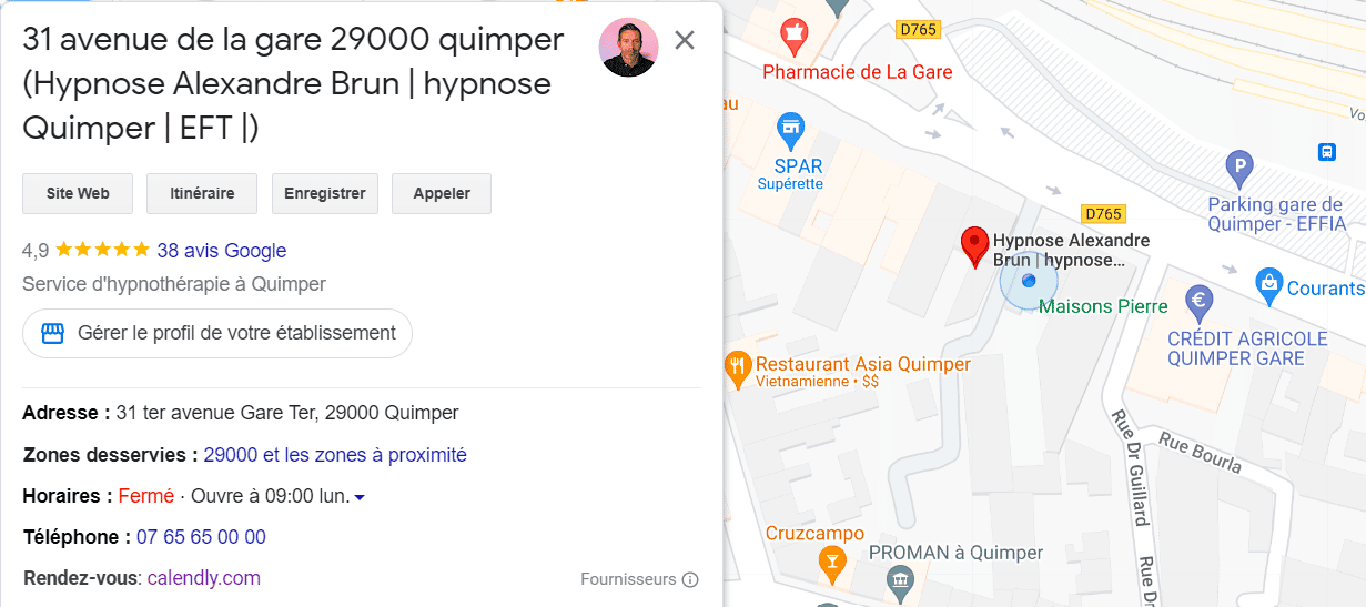 Fiche google Alexandre BRUN hypnose Quimper